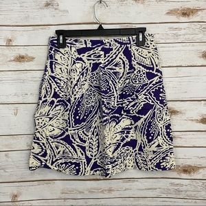 Loft Purple White Botanical Linen Blend Skirt